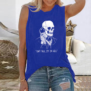 Skeleton Skull Print Sleeveless T-shirts - MomyMall Blue / S