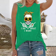 Sunflower Skull Print Funny T-shirt - MomyMall Green / S