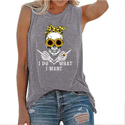 Sunflower Skull Print Funny T-shirt - MomyMall