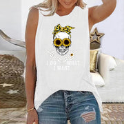 Sunflower Skull Print Funny T-shirt - MomyMall White / S
