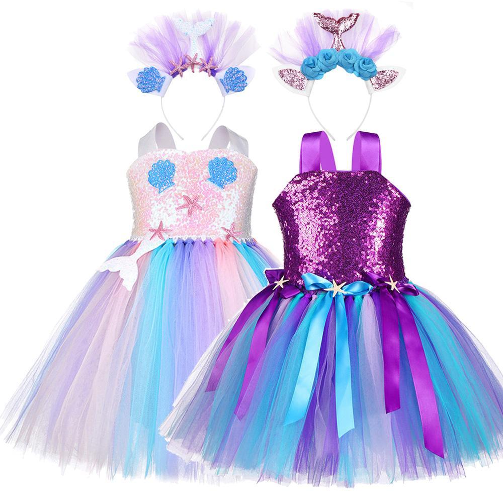 Girl Sequin Princess Ariel  Birthday Party Mermaid Starfish Dresses