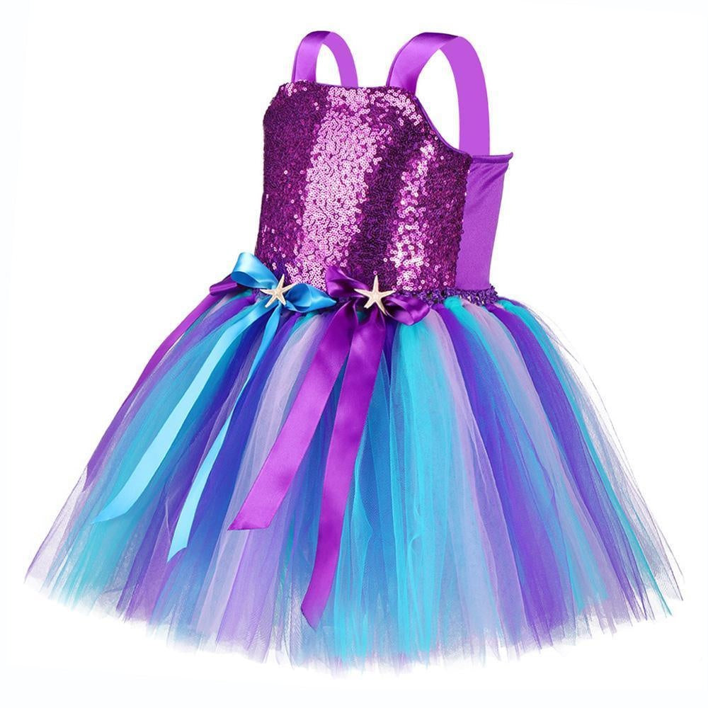 Girl Sequin Princess Ariel  Birthday Party Mermaid Starfish Dresses