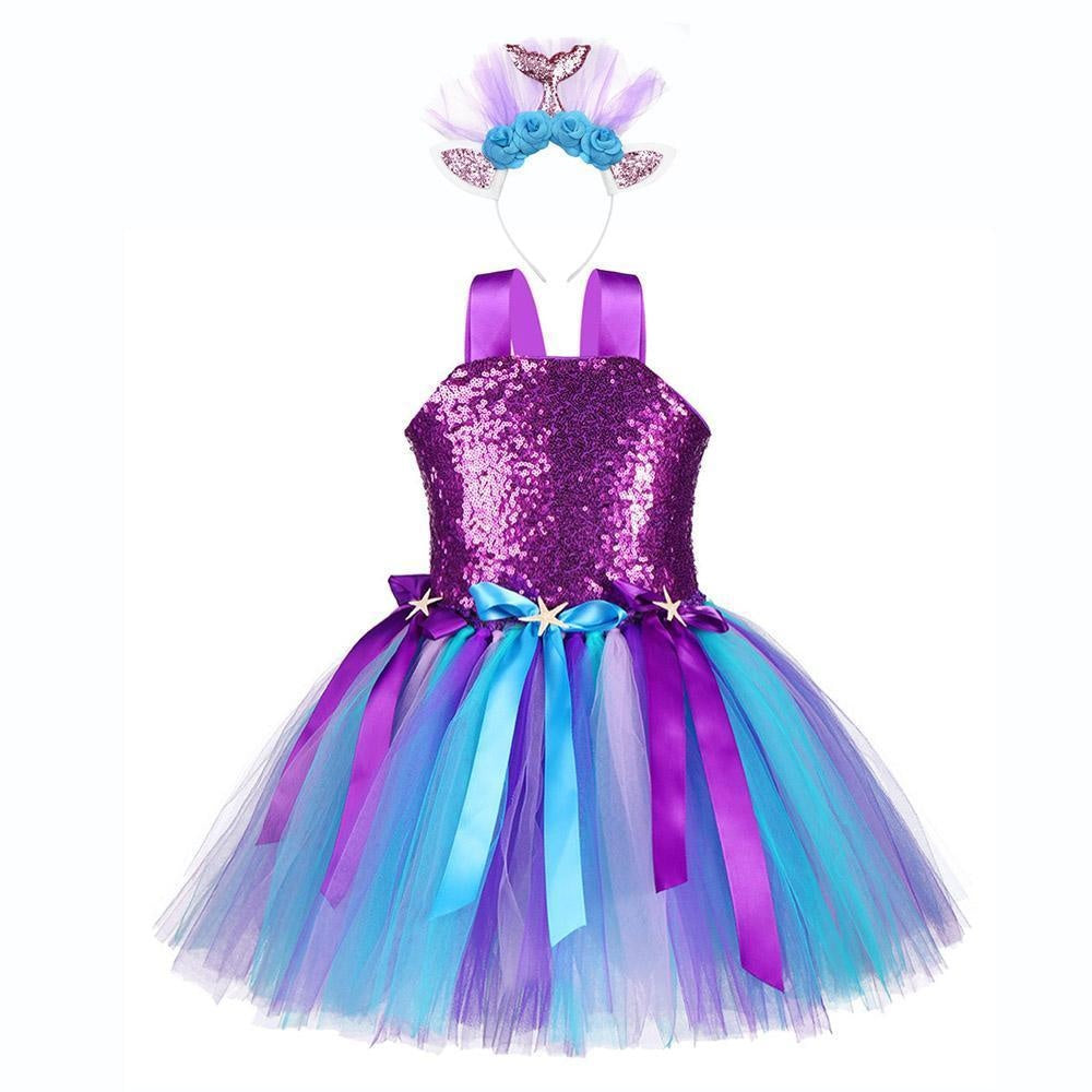 Girl Sequin Princess Ariel  Birthday Party Mermaid Starfish Dresses