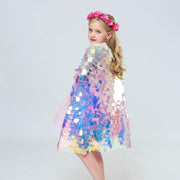 Sequins Princess Girls Cape Cloak Rainbow Shawl Coat - MomyMall