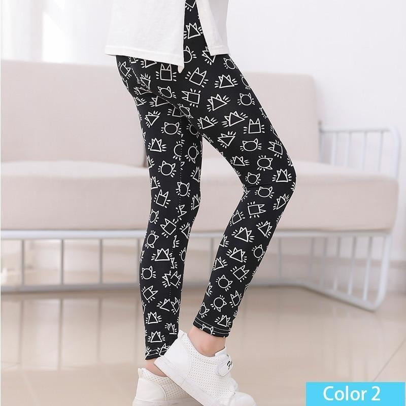 Girls Print Pants Print Flower Skinny Leggings 4-11 Years - MomyMall