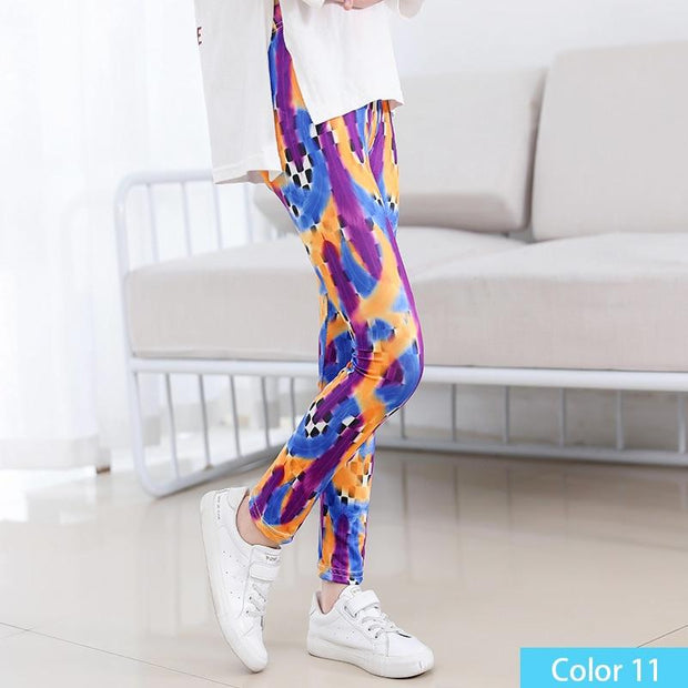 Girls Print Pants Print Flower Skinny Leggings 4-11 Years - MomyMall Color9 / 4-5 Years