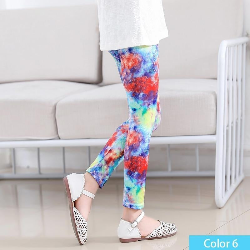 Girls Print Pants Print Flower Skinny Leggings 4-11 Years - MomyMall Color4 / 4-5 Years