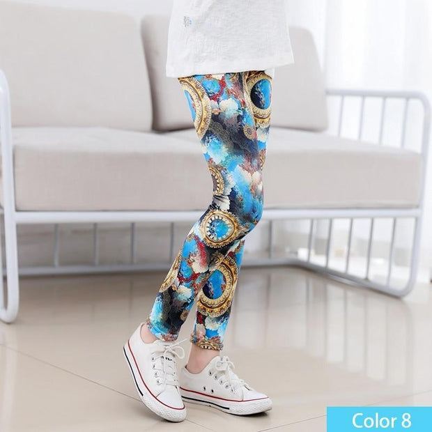 Girls Print Pants Print Flower Skinny Leggings 4-11 Years - MomyMall Color6 / 4-5 Years