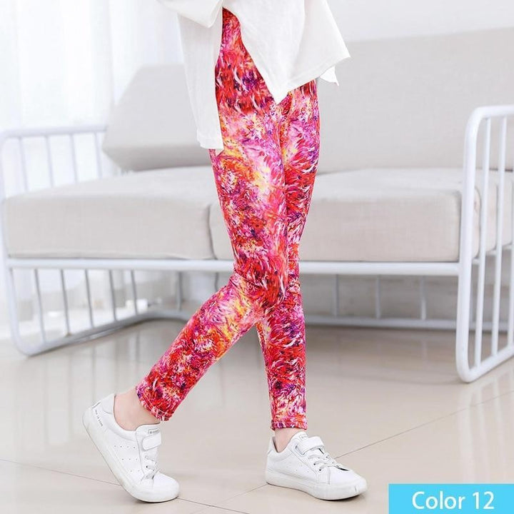 Girls Print Pants Print Flower Skinny Leggings 4-11 Years - MomyMall Color10 / 4-5 Years