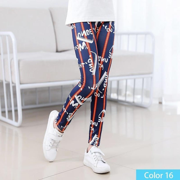 Girls Print Pants Print Flower Skinny Leggings 4-11 Years - MomyMall Color14 / 4-5 Years