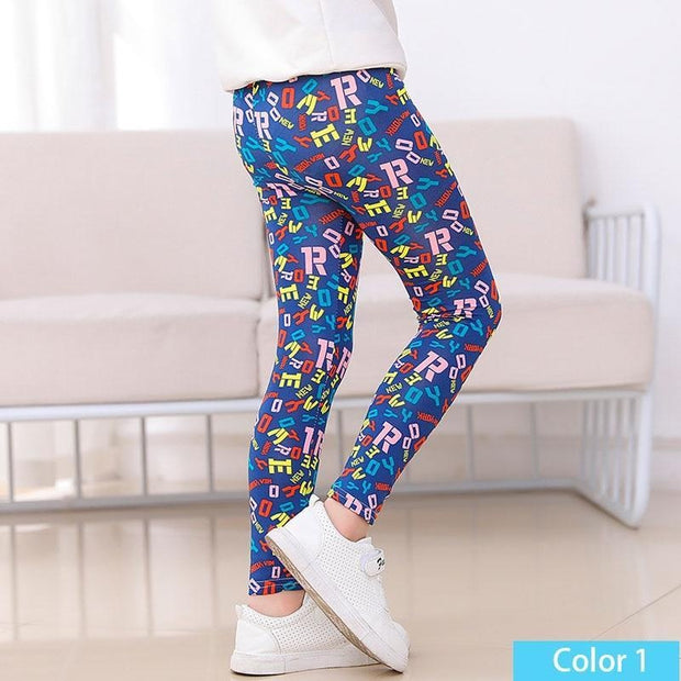 Girls Print Pants Print Flower Skinny Leggings 4-11 Years - MomyMall Color1 / 4-5 Years