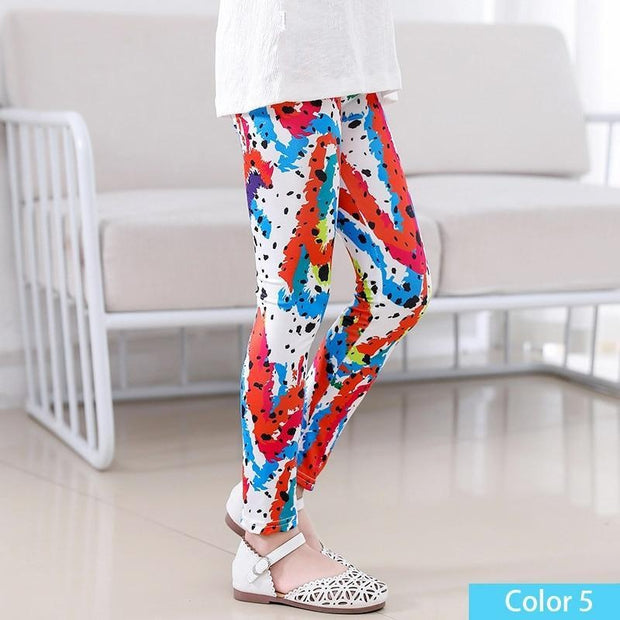 Girls Print Pants Print Flower Skinny Leggings 4-11 Years - MomyMall Color3 / 4-5 Years