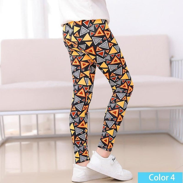 Girls Print Pants Print Flower Skinny Leggings 4-11 Years - MomyMall