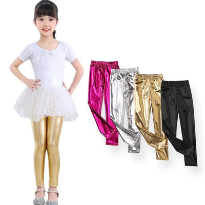 Girls Skinny Faux Leather Leggings Shiny Metallic Stretch Leggings - MomyMall