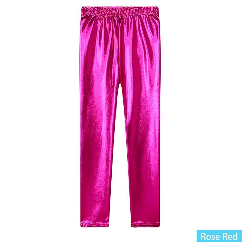 Girls Skinny Faux Leather Leggings Shiny Metallic Stretch Leggings - MomyMall Rose Red / 2-3 Years