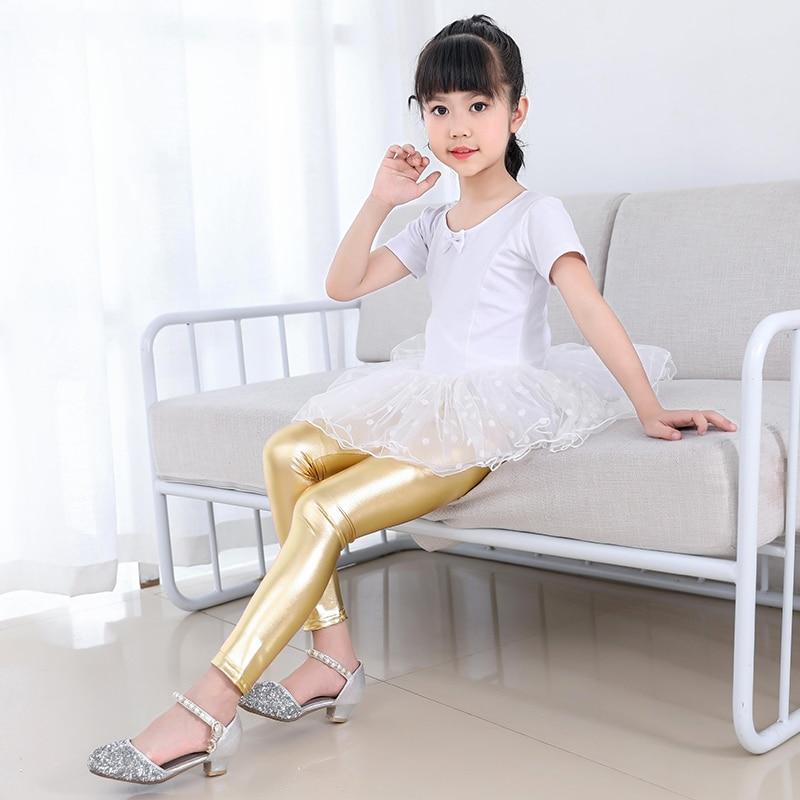 Girls Skinny Faux Leather Leggings Shiny Metallic Stretch Leggings - MomyMall