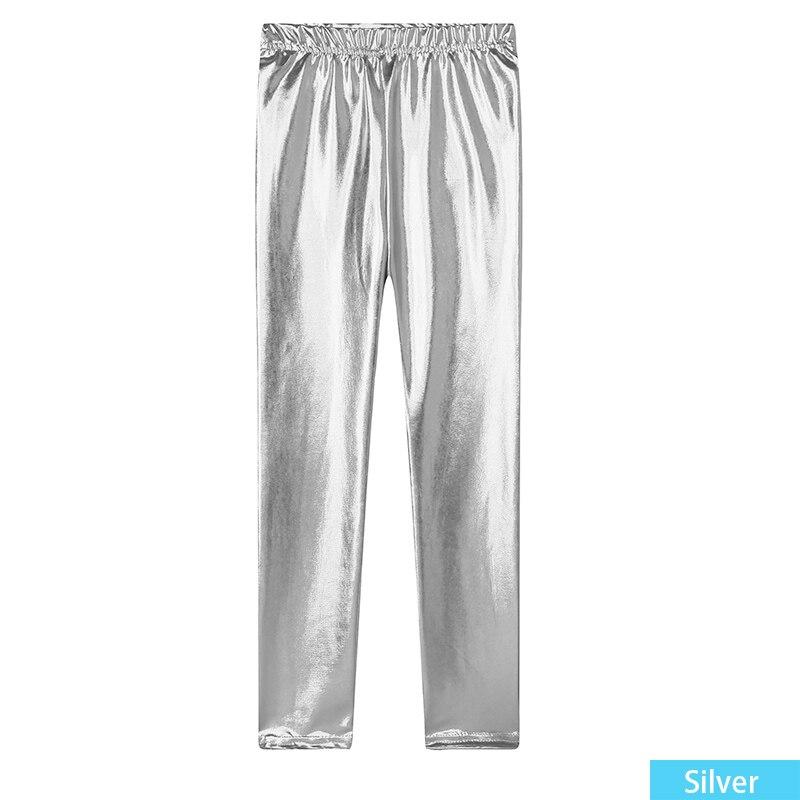 Girls Skinny Faux Leather Leggings Shiny Metallic Stretch Leggings - MomyMall Silver / 2-3 Years