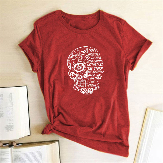 Skull Flowers Printing T-shirts - MomyMall Wine Red / S