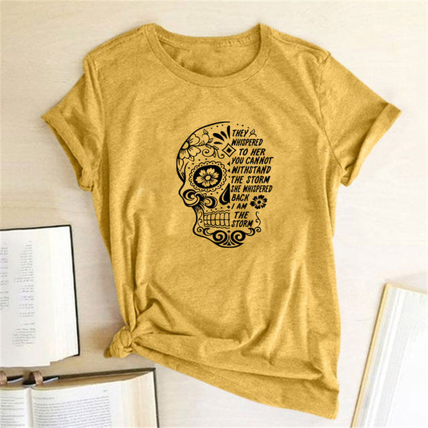 Skull Flowers Printing T-shirts - MomyMall Yellow 1 / S