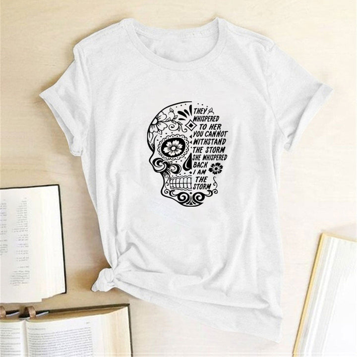 Skull Flowers Printing T-shirts - MomyMall