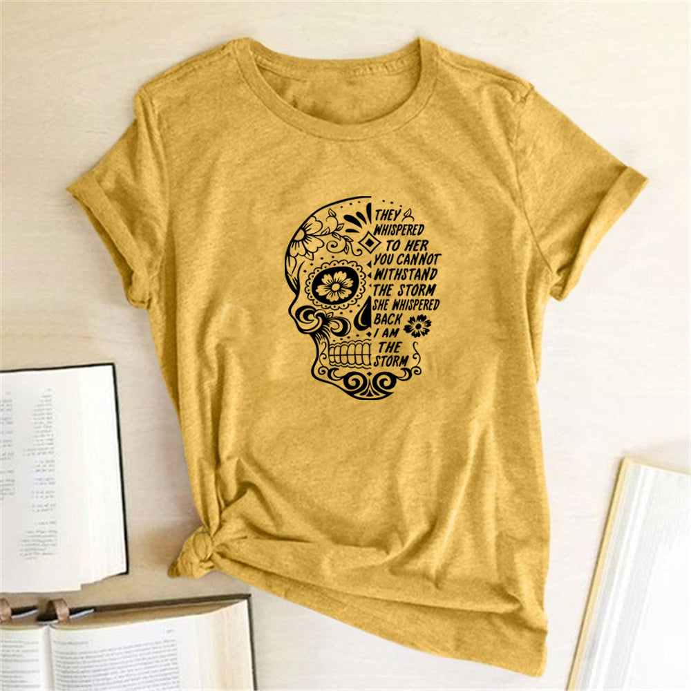 Skull Flowers Printing T-shirts - MomyMall