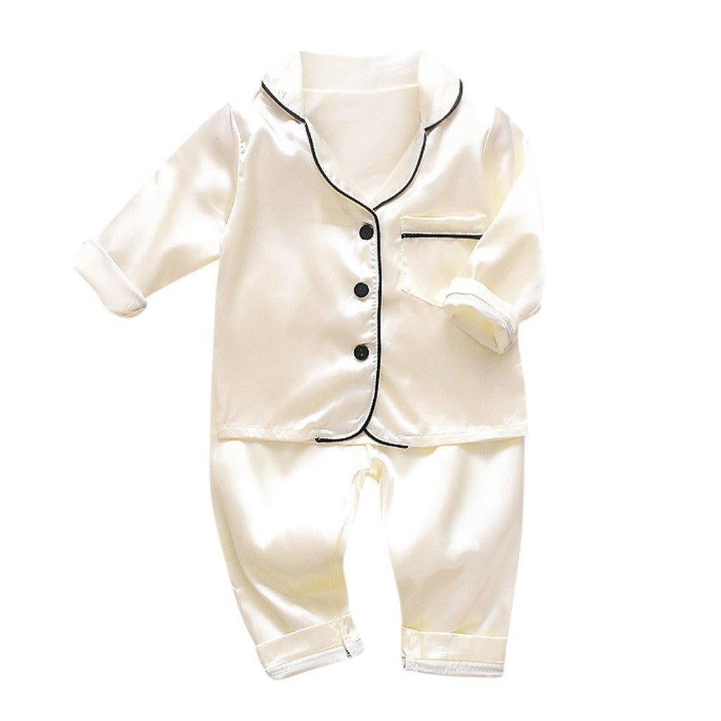 Toddler Baby Boys Long Sleeve Solid Pajamas Sleepwear 2 Pcs - MomyMall White / 6-12M