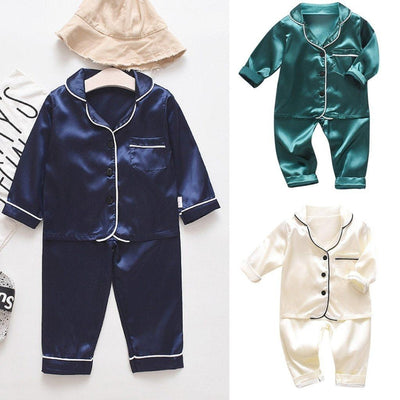 Toddler Baby Boys Long Sleeve Solid Pajamas Sleepwear 2 Pcs - MomyMall