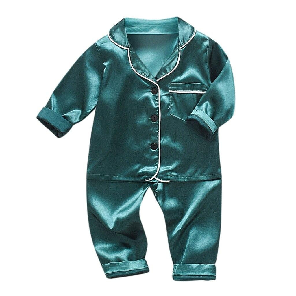 Toddler Baby Boys Long Sleeve Solid Pajamas Sleepwear 2 Pcs - MomyMall