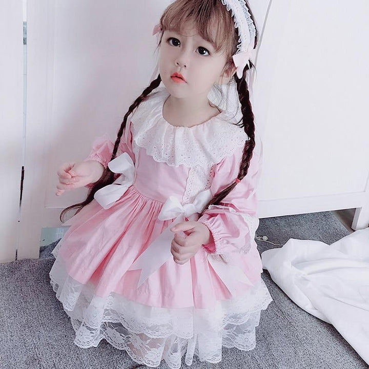 Spanish Girls Boutique Party Lace Bow Gown Lolita Robe Dresses 2- 6 Years - MomyMall Pink / 1-2 Years