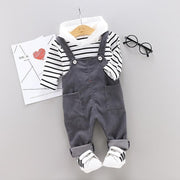 Baby Boys Girls Clothes Striped Tops Bib 2pcs/sets - MomyMall Gray / 9-12 Months