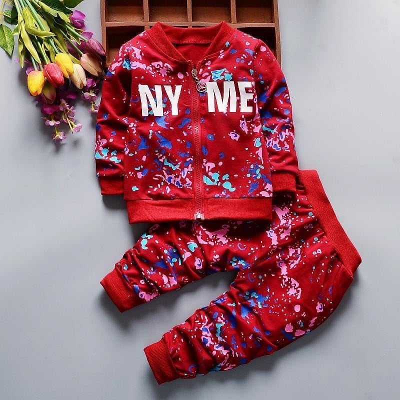 Baby Boys Girls Print Ink Suits 2Pcs/Sets Tracksuits - MomyMall Red / 9-12 Months