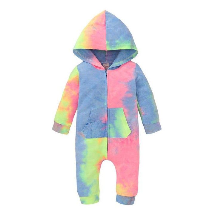 Baby Rompers Cute Infant Tie Dye Print Hooded Romper Jumpsuits One-Pieces 0-18M - MomyMall Pink Tie Dye / 0-6M