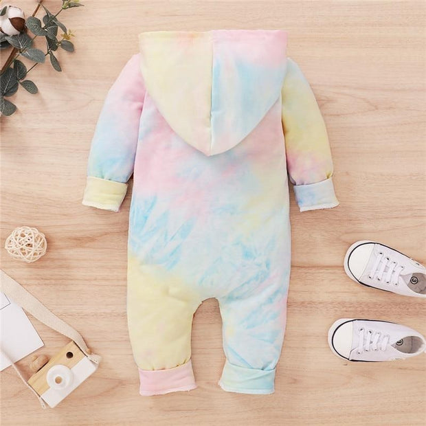 Baby Rompers Cute Infant Tie Dye Print Hooded Romper Jumpsuits One-Pieces 0-18M - MomyMall