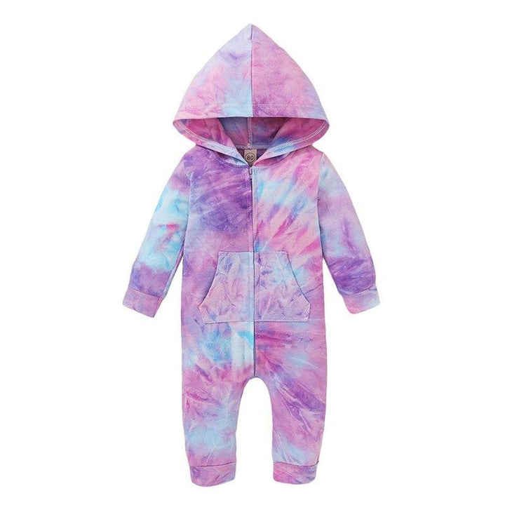 Baby Rompers Cute Infant Tie Dye Print Hooded Romper Jumpsuits One-Pieces 0-18M - MomyMall Purple Tie Dye / 0-6M