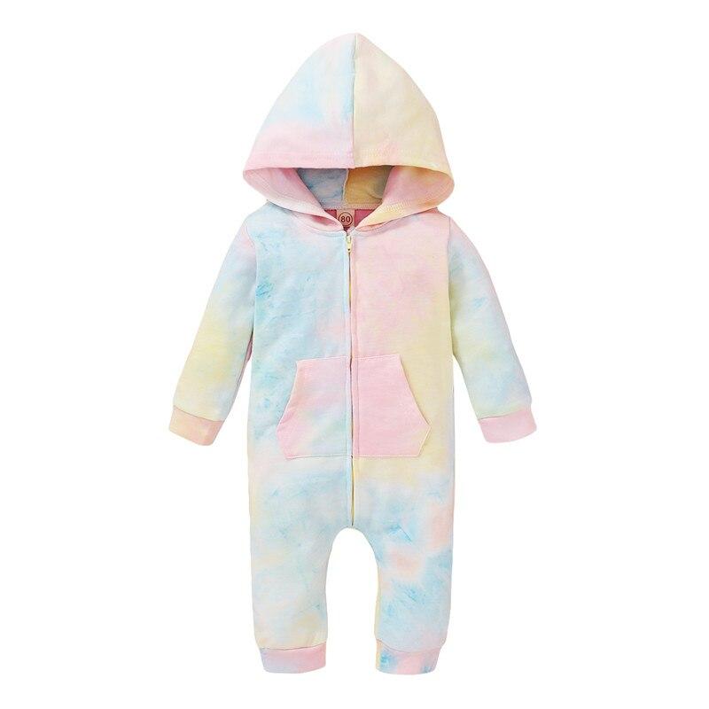 Baby Rompers Cute Infant Tie Dye Print Hooded Romper Jumpsuits One-Pieces 0-18M - MomyMall Beige Tie Dye / 0-6M