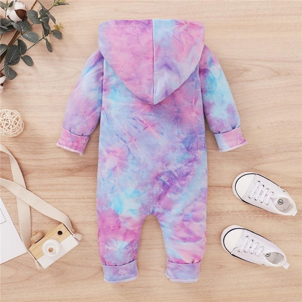 Baby Rompers Cute Infant Tie Dye Print Hooded Romper Jumpsuits One-Pieces 0-18M - MomyMall