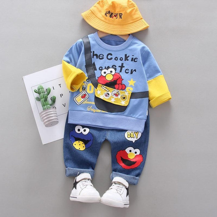 Boys Girs Cartoon Letter Sets Tracksuit 2 Pcs/Suit - MomyMall Blue no hat / 2-3 Years