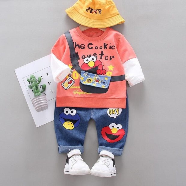 Boys Girs Cartoon Letter Sets Tracksuit 2 Pcs/Suit - MomyMall Orange no hat / 2-3 Years