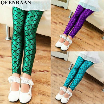Girls Leggings Mermaid Leggings Pants Colorful Shiny Pants Slim Trousers - MomyMall