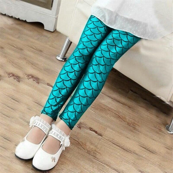 Girls Leggings Mermaid Leggings Pants Colorful Shiny Pants Slim Trousers - MomyMall Sky Blue / 2-3 Years