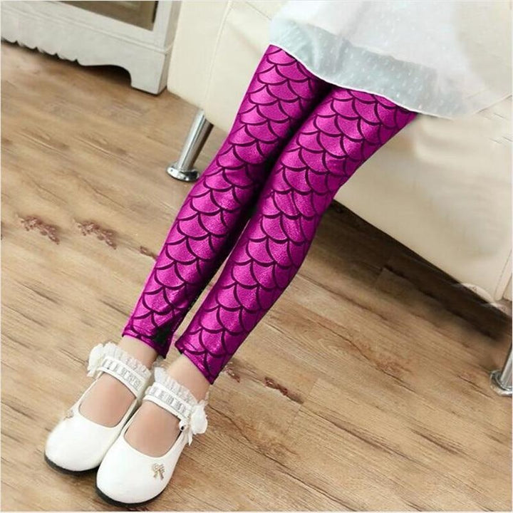 Girls Leggings Mermaid Leggings Pants Colorful Shiny Pants Slim Trousers - MomyMall