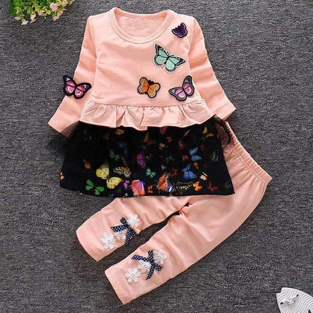 Toddler Girls Outfits Butterfly Patchwork 2 Pcs Suits - MomyMall pink / 6-12 Months