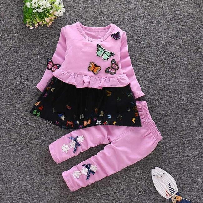 Toddler Girls Outfits Butterfly Patchwork 2 Pcs Suits - MomyMall purple / 6-12 Months
