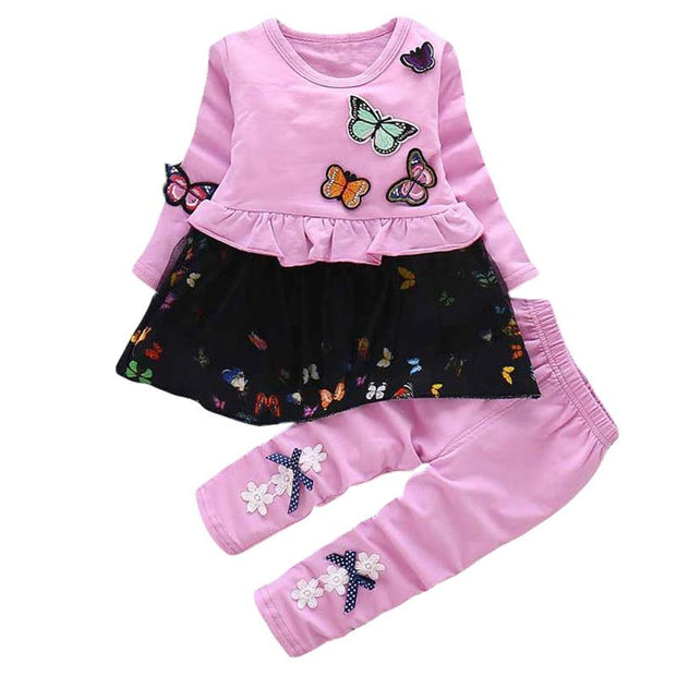 Toddler Girls Outfits Butterfly Patchwork 2 Pcs Suits - MomyMall