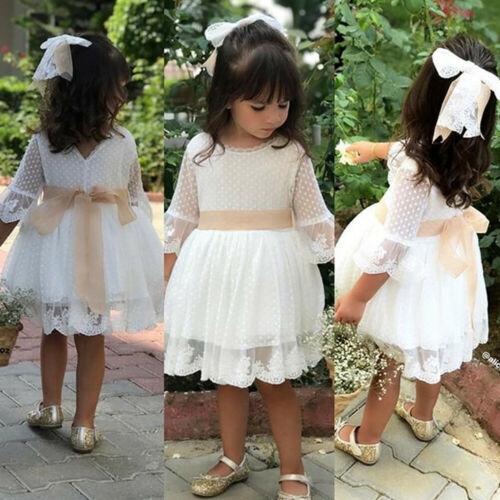 Baby Girls Bridesmaid White Fashion Party Lace Bow Dresses 0-5Y - MomyMall