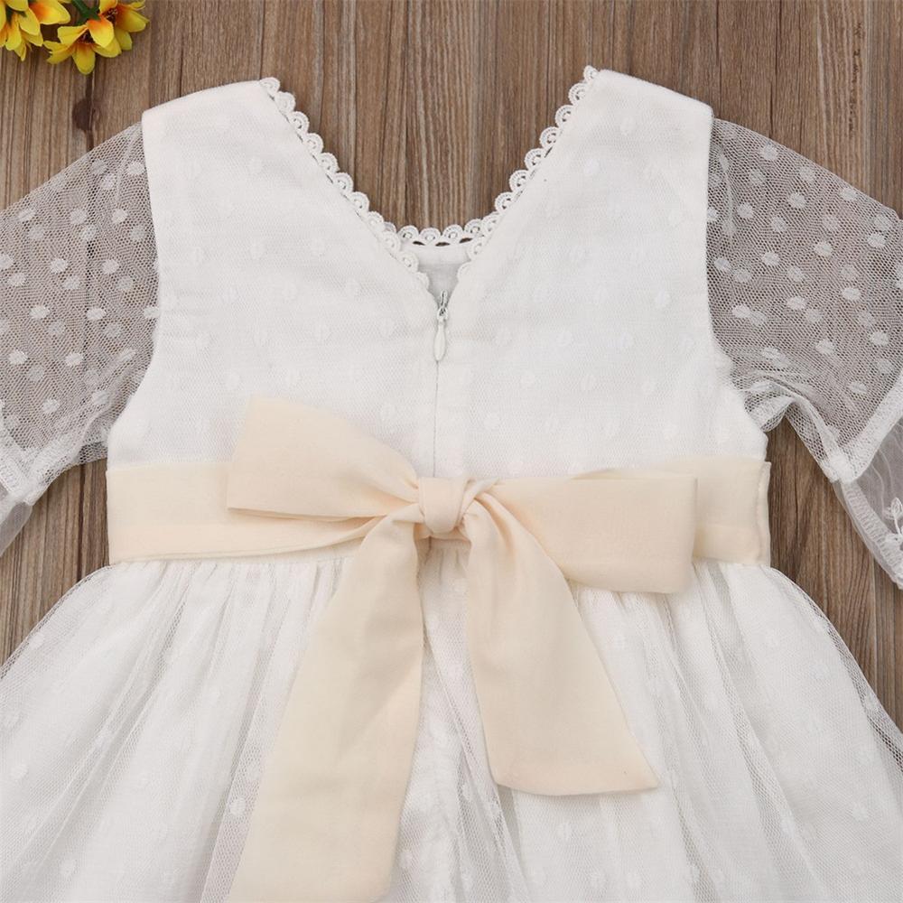 Baby Girls Bridesmaid White Fashion Party Lace Bow Dresses 0-5Y - MomyMall