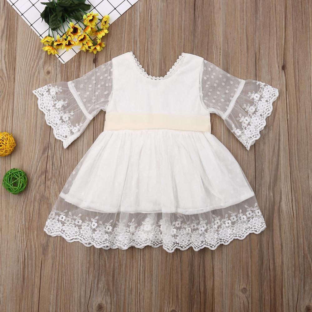 Baby Girls Bridesmaid White Fashion Party Lace Bow Dresses 0-5Y - MomyMall