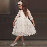 Girls Dress Flower Lace Hollow Party Frocks Dress - MomyMall white / 2-3 Years