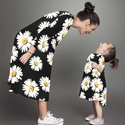 Mommy and Me Family Matching Dresses Casual Floral Outfits - MomyMall White / M-FOR MOM