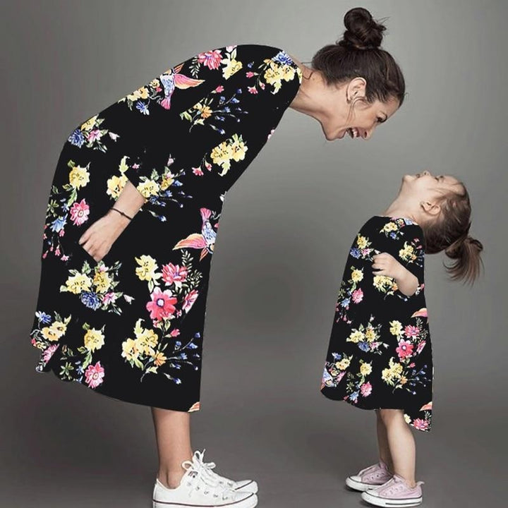 Mommy and Me Family Matching Dresses Casual Floral Outfits - MomyMall Black / M-FOR MOM